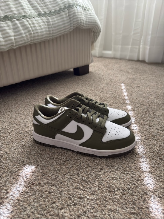 Nike Shoes - Nike Dunk Low Woman’s White and Olive Green Sneakers
